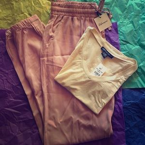 NWT Pink Joggers & Cream Colored Tee Set